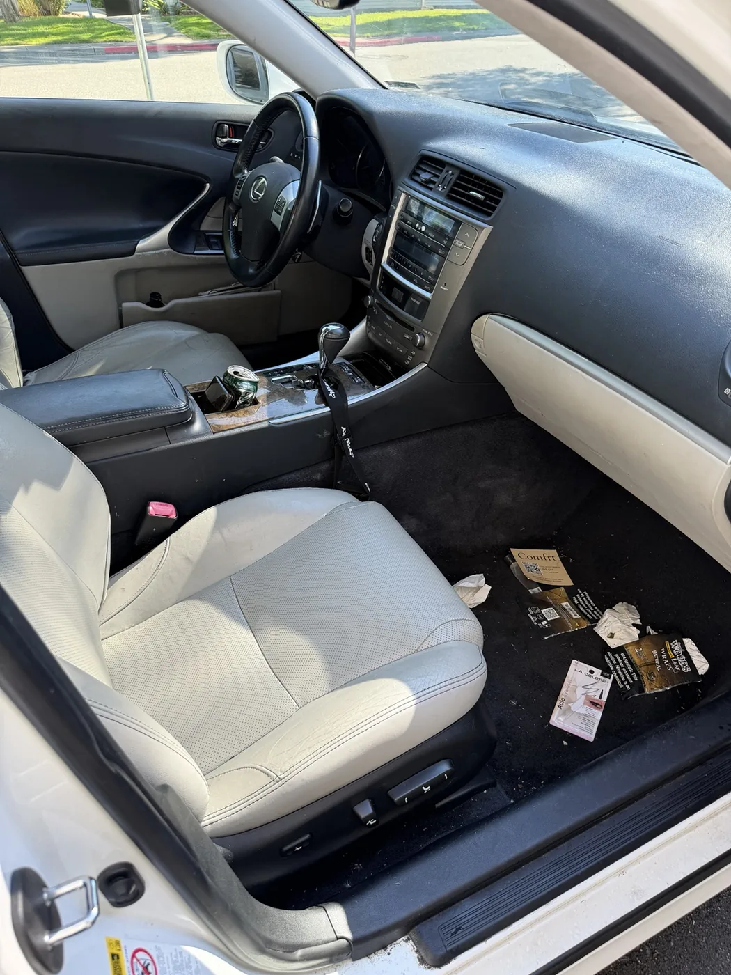 Lexus IS 250 front passenger interior before detailing